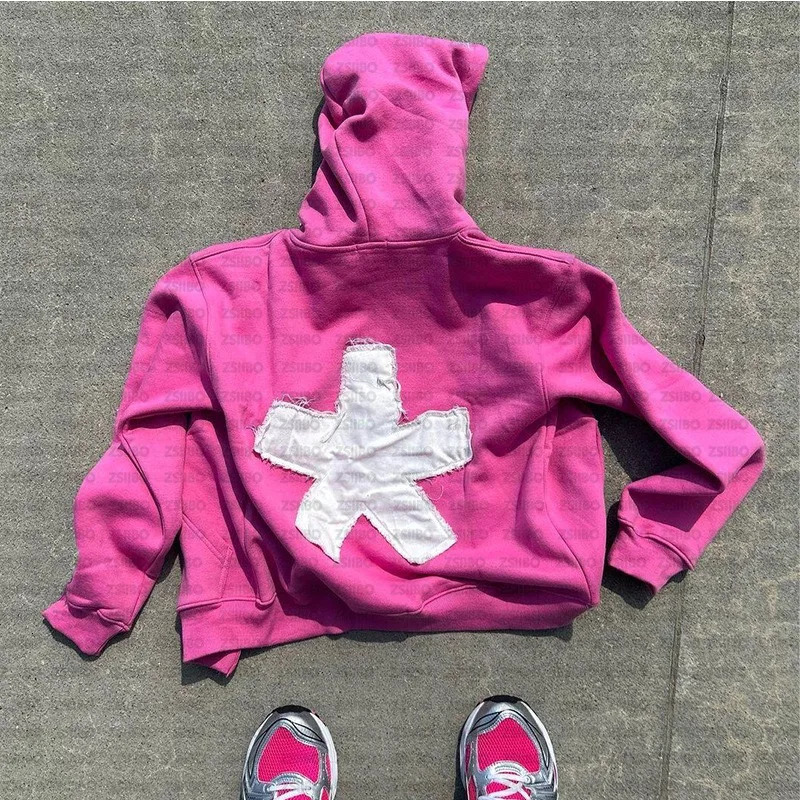Y2K Hoodie Sportswear Hip Hop Retro Patchwork Embroidery Super Large Hoodie Sportswear Womens Gothic Pullout 2000s Hoodie 240927