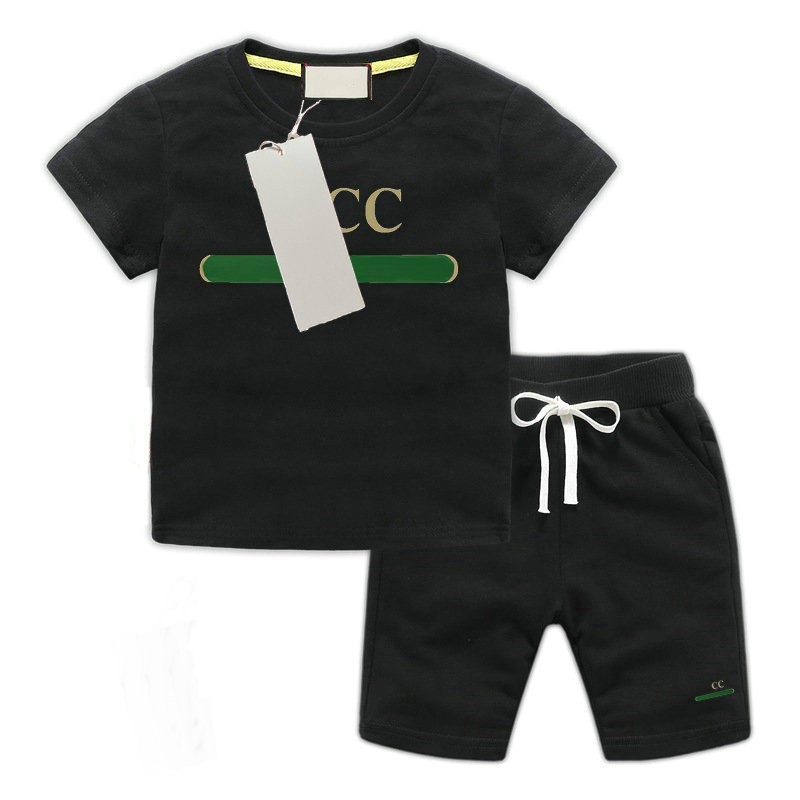 In stock 2-10 Years summer Designer Kids Clothing Sets T-Shirt Pants Set Brand printing Children 2 Piece100% cotton baby Boys girl Fashion children's clothing