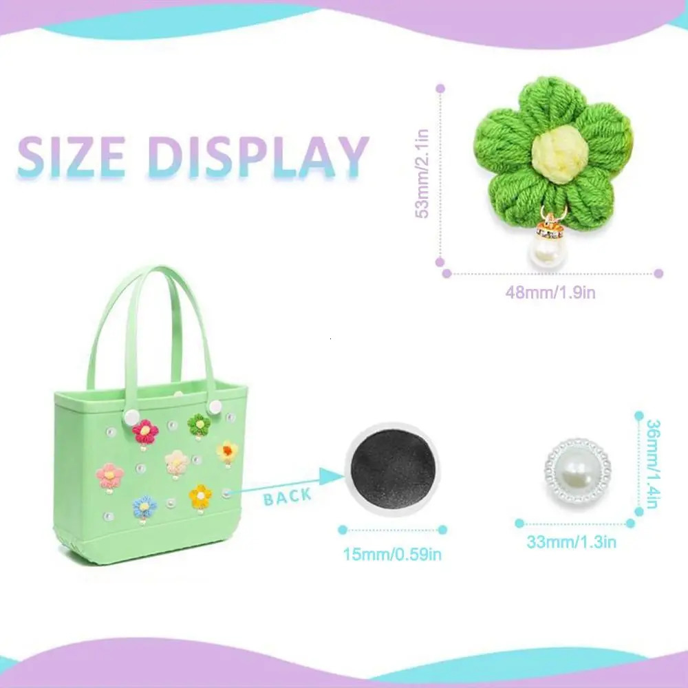 Colorful Charm DIY Rubber Beach Bag Accessories for Borg Bags Flower and Pearl Pom Tassel ww 241008