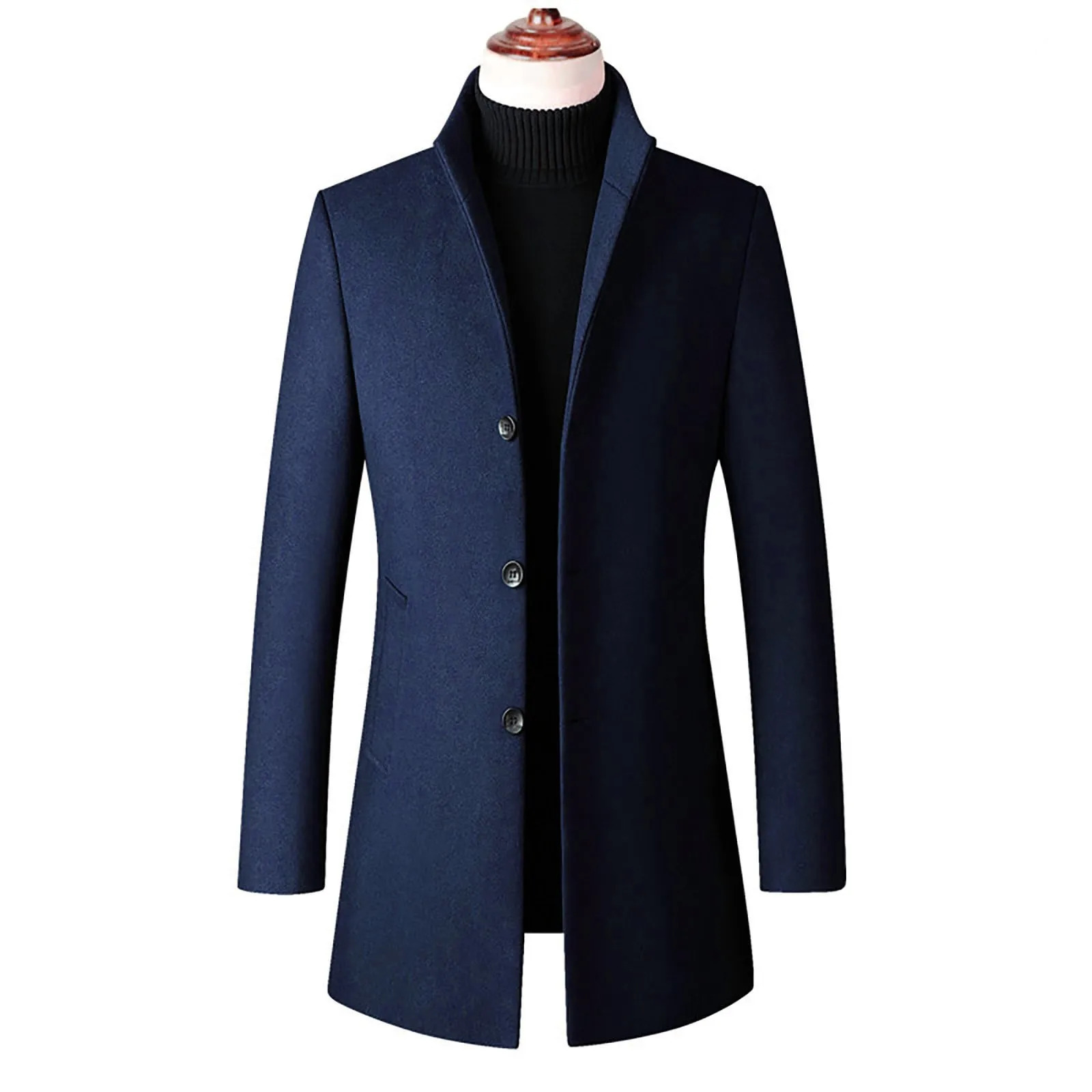 Mens mid length ultra-thin wool coat fashionable standing collar solid color coat comfortable soft and warm jacket Abrigo Hombre 240929 - view 6