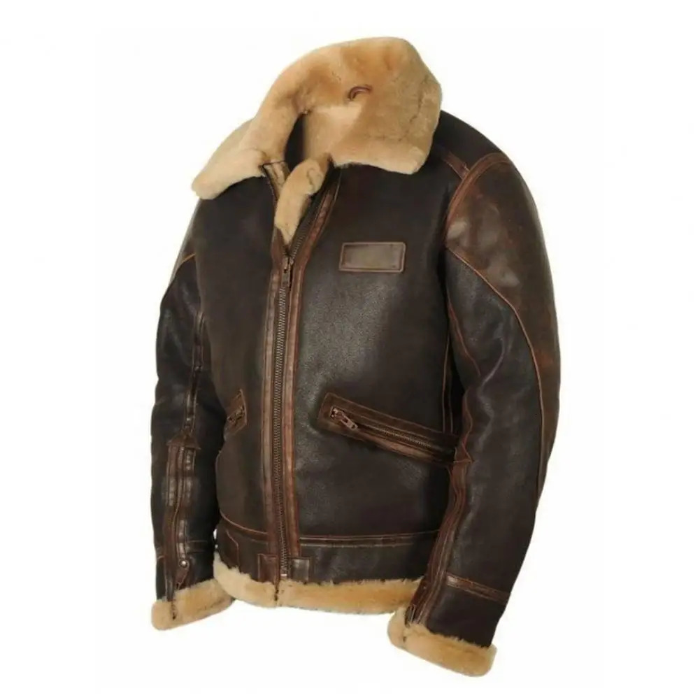 Men Jacket Plush Lining Fur Collar Mens Leather Jackets Thickened Windproof PLush Warm Winter Coat PU Jacket Biker Leather Coat 240930