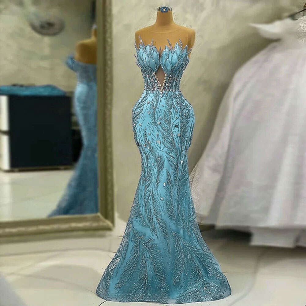 Sparkle Sequins Beads Evening Dresses African Women Elegant Feather Empire Prom Gowns Mermaid Long Formal Party Ballkleider 0220