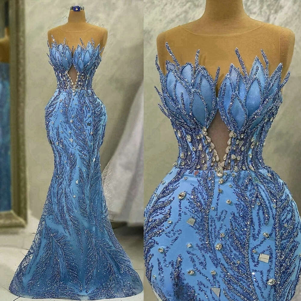 Sparkle Sequins Beads Evening Dresses African Women Elegant Feather Empire Prom Gowns Mermaid Long Formal Party Ballkleider 0220