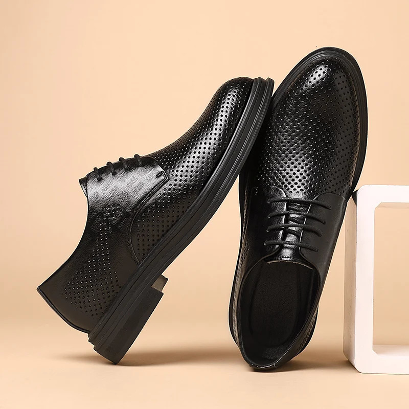 Summer elevator shoes mens dress shoes 3/6/8cm mens formal shoes hollow classic business mens Oxford shoe set shoes 240930
