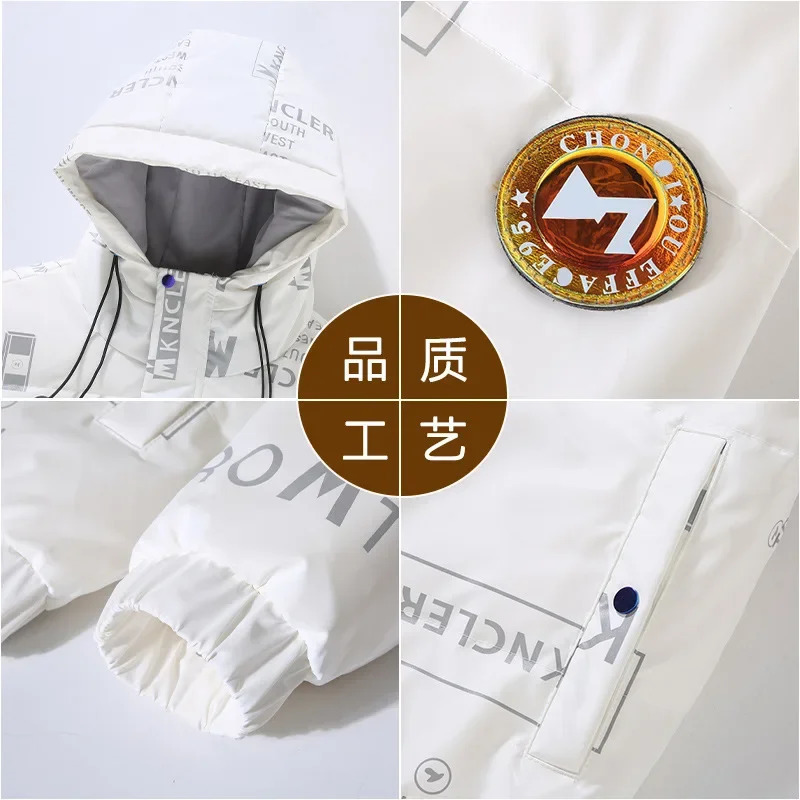 Winter Mens Hoodie Inflatable Jacket Shiny Coat Leisure Park High Quality Mens White Duck Outdoor Windproof Jacket 4XL 240923