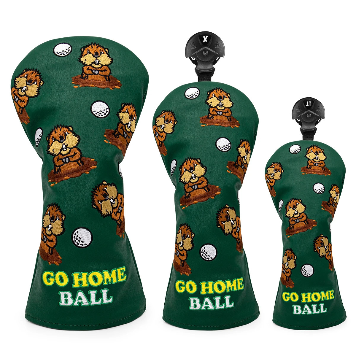 Green Leather Groundhog Golf Driver Fairway Wood HybridUT Headcover Club Head Cover High Quality Embroidery 240921