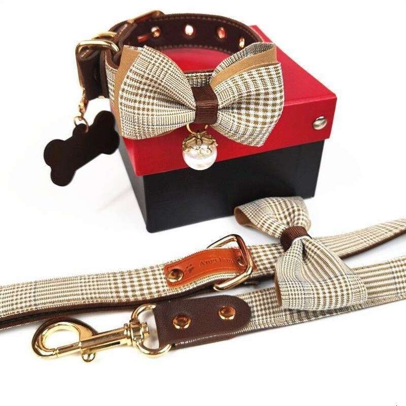 New Fashion Design Bowknot Bowtie Pet With Name Tag Pattern Polyester Necklace Adjustable Dog and Cat Collar