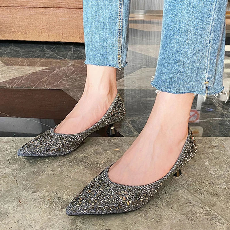 Glitter Crystal Pumps Women Trafa Gold Shoes Glass Heel Brides Wedding Shoes Female Office Ladies Dress High Heels Tacones Mujer 240927