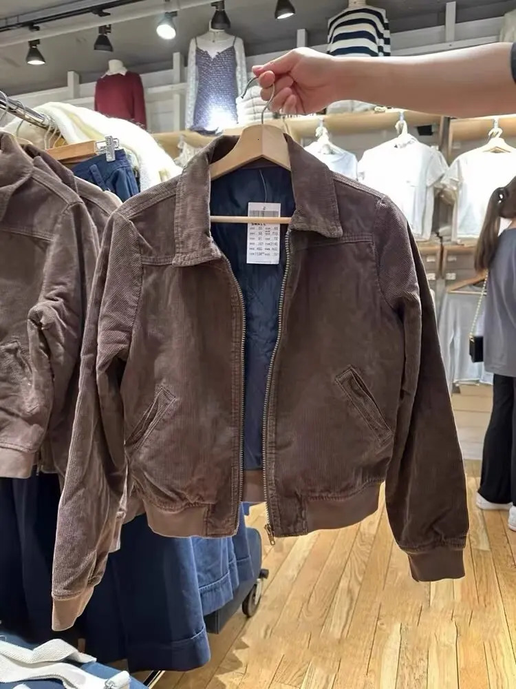 Yaphleet Y2K Girls Brown Corduroy Jackets 2024 Spring Fashion Ladies Vintage Short Jacket Sweet Women Cute Outfits Chic 240910