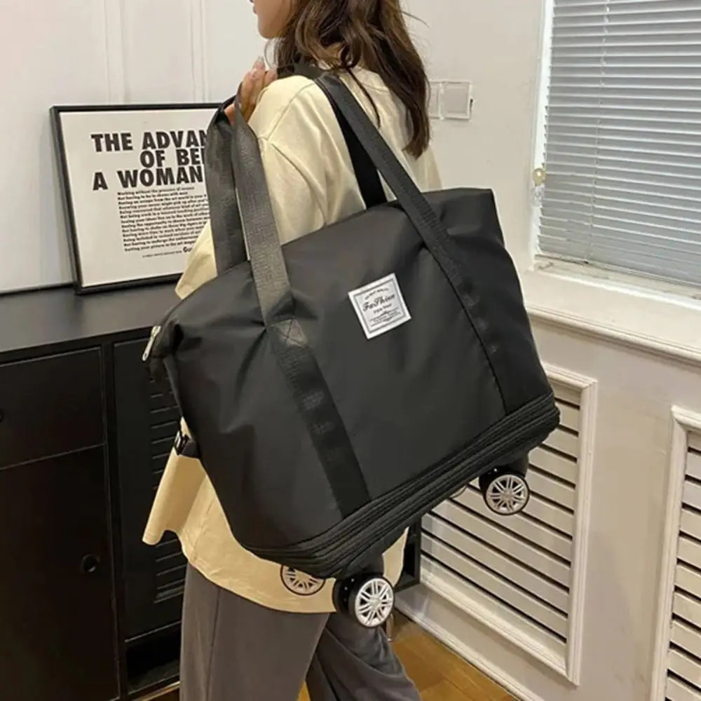 Dry wet separation luggage bag expandable rolling luggage bag lightweight folding business travel bag with wheel handle240921