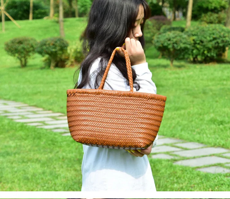 Handbags Genuine Leather Shoulder Bag Weaving Casual Shopping Vintage Big Tote Purse Cowhide Cross Hand Bags Lady dh2931047