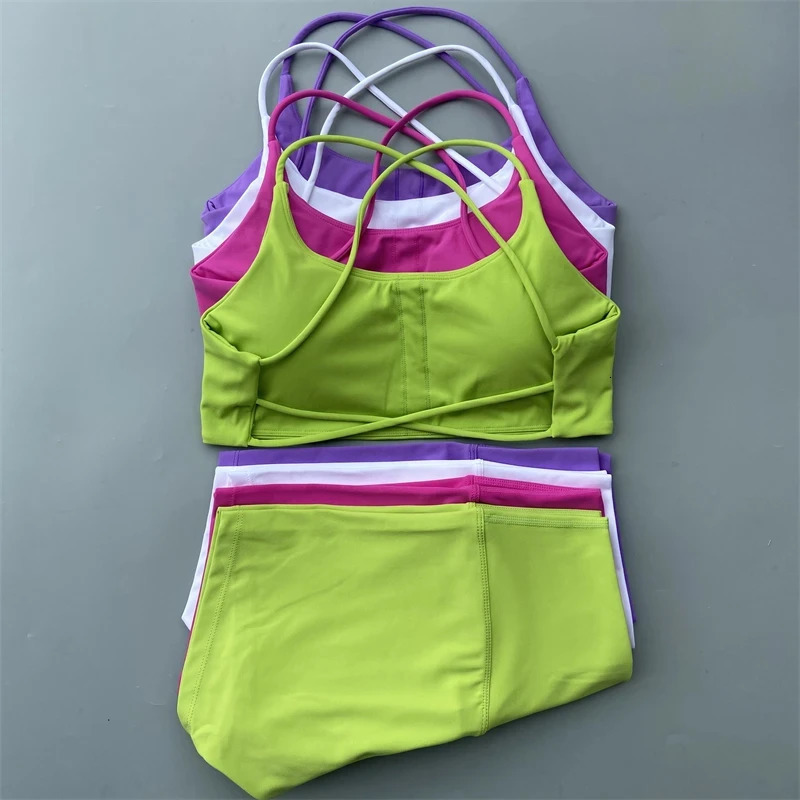 Solid Color gym bike Yoga Set short Legging cross sport bra Tracksuit Athletic Women Gym Suit Comprehensive Training y240920