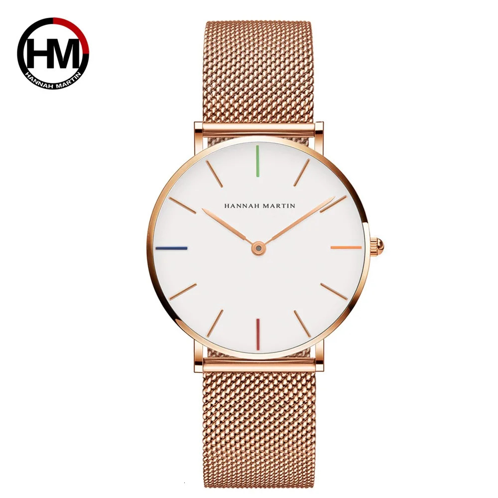 Hannah Martin Japanese Quartz Movement High Quality Womens Stainless Steel Mesh Rose Gold Waterproof Womens Watch Direct CB36 240918