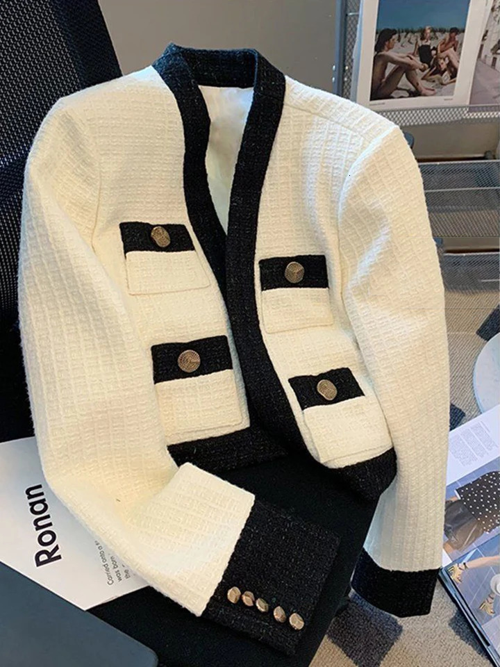 Autumn Small Fragrance Tweed Jacket Womens Jacket Long Sleeve Button Short Sleeve Jacket Autumn Casual Womens Office Jacket 240930