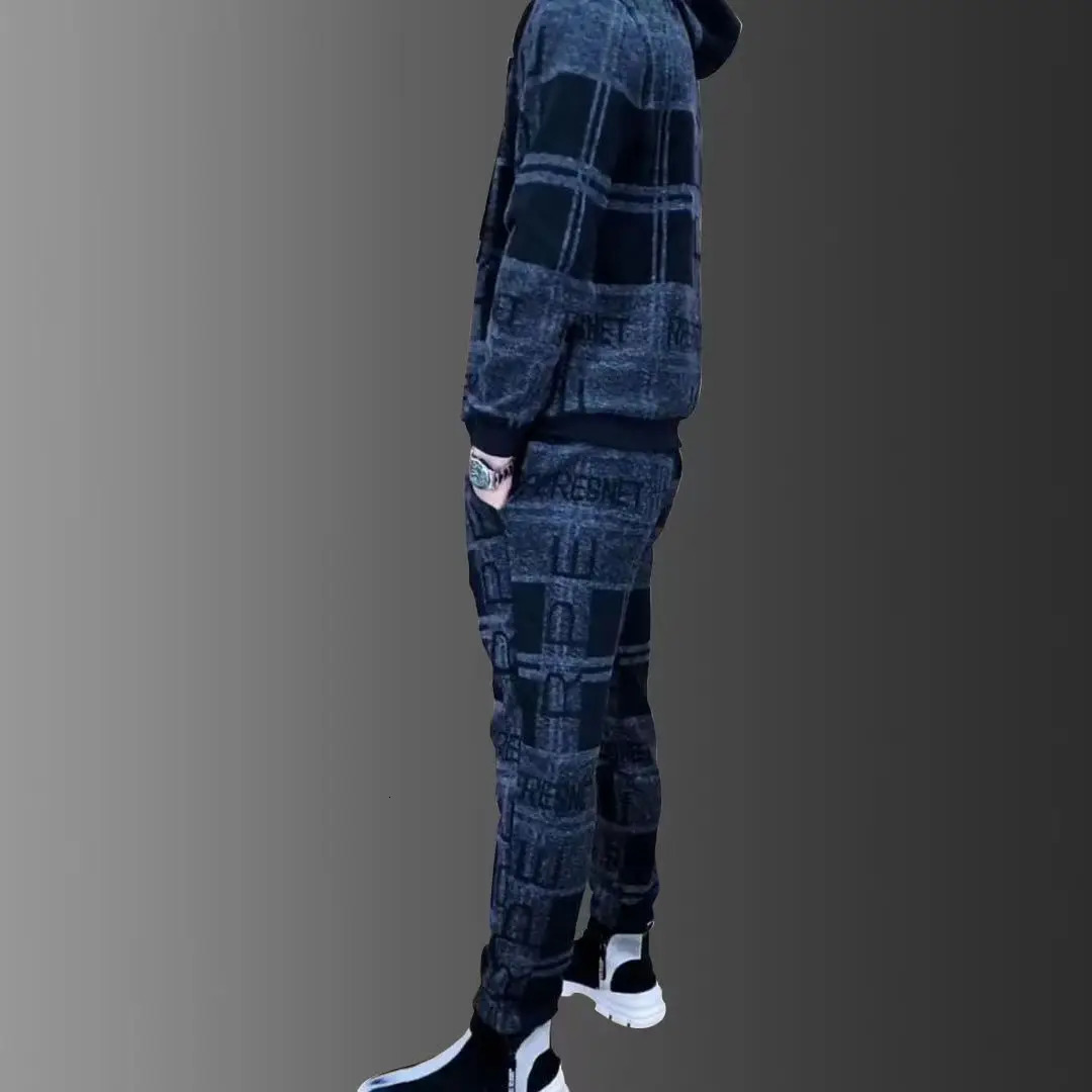 Mens Zipper Hoodie Track Set Printed JacketSports Pants Mens Collar Jacket Set 2PCS Outdoor Sports Set 240925