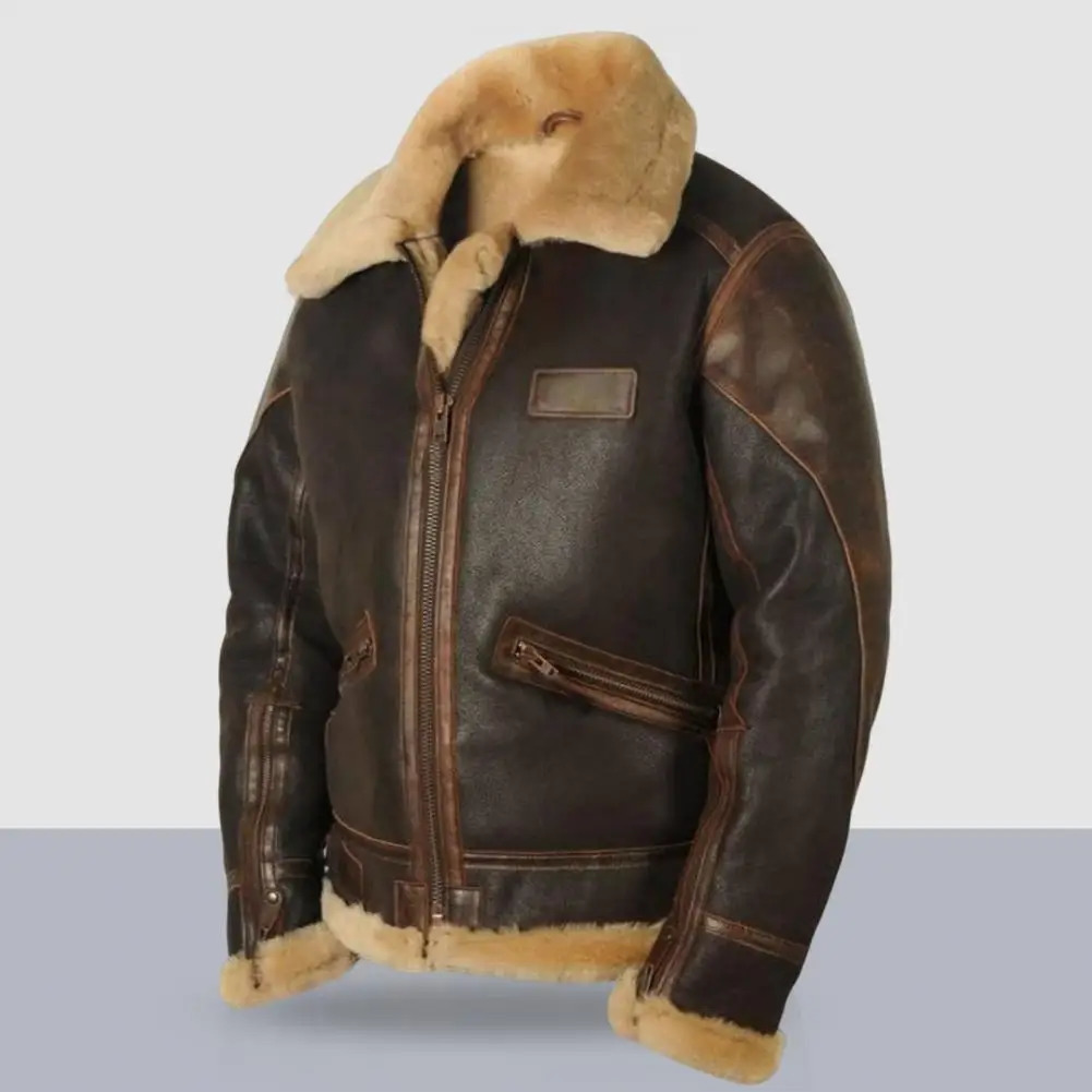 Men Jacket Plush Lining Fur Collar Mens Leather Jackets Thickened Windproof PLush Warm Winter Coat PU Jacket Biker Leather Coat 240930