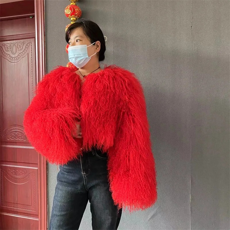 100% Mongolian sheep large-sized fur coat sheepskin coat thick warm coat factory discount 240923
