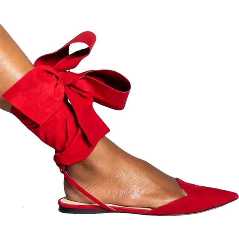 Ladies on Sale Pointed Toe Women's Summer Shallow Mouth Lace Up Shoes Female Sgbac Flat Heel Sandals