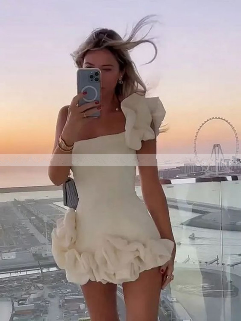 New Cocktail Dresses for Women One Shoulder Bodycon Mini Special Occasion Short Prom Birthday Party Homecoming Gowns Night OuterWear