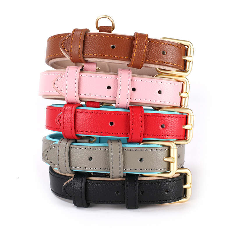 Hot Sale Genuine Waterproof Dog Kitten Puppy Adjustable Leather Collar For Outdoor Walking