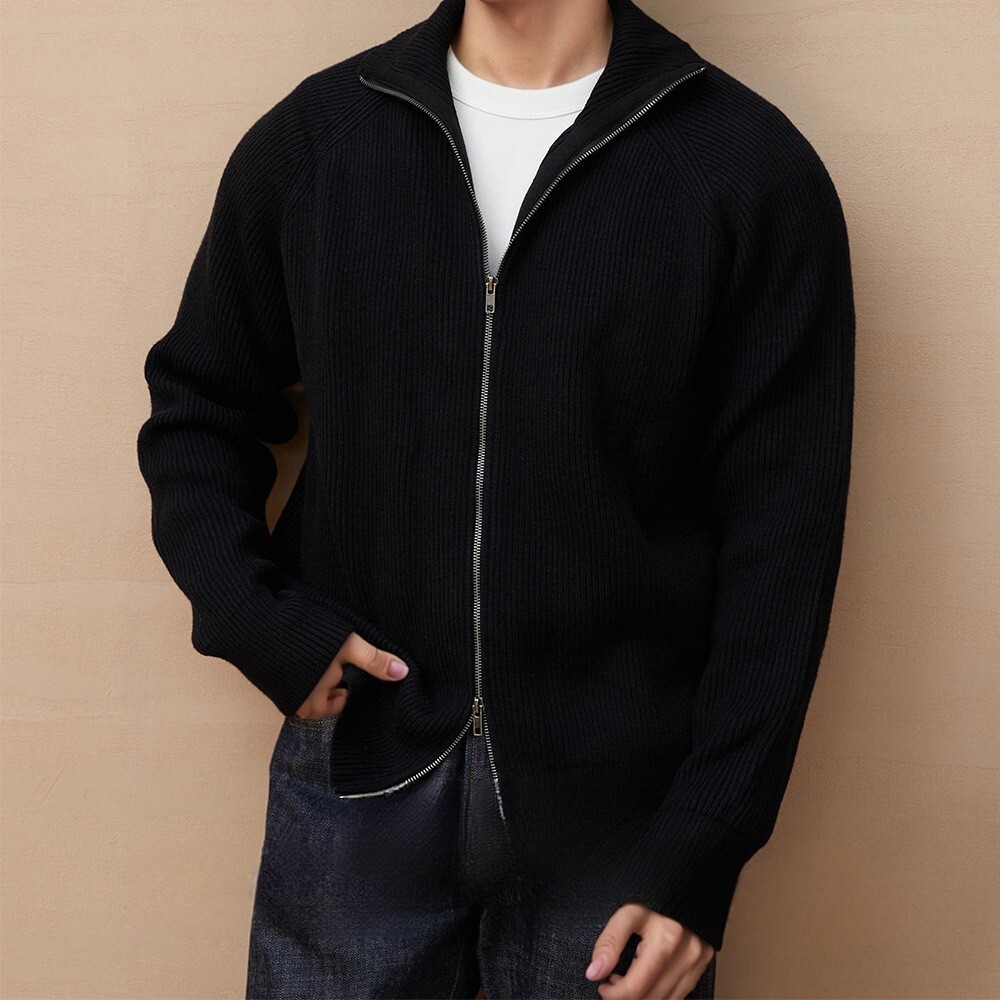 Autumn Clothing Men's Knitted Stand Collar Cardigan Casual Streetwear Solid Color Long Sleeve Knitwear Retro Jacket M-2Xl