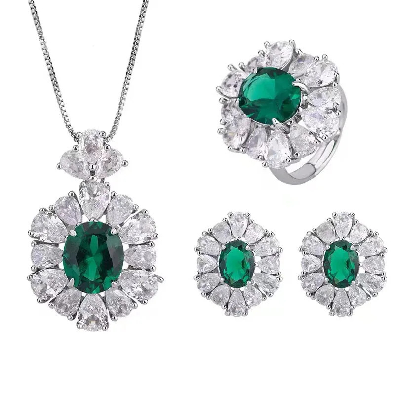 Classic Jade Diamond Promise 925 sterling silver jewelry set wedding earrings rings necklaces womens bridal jewelry gifts 240927
