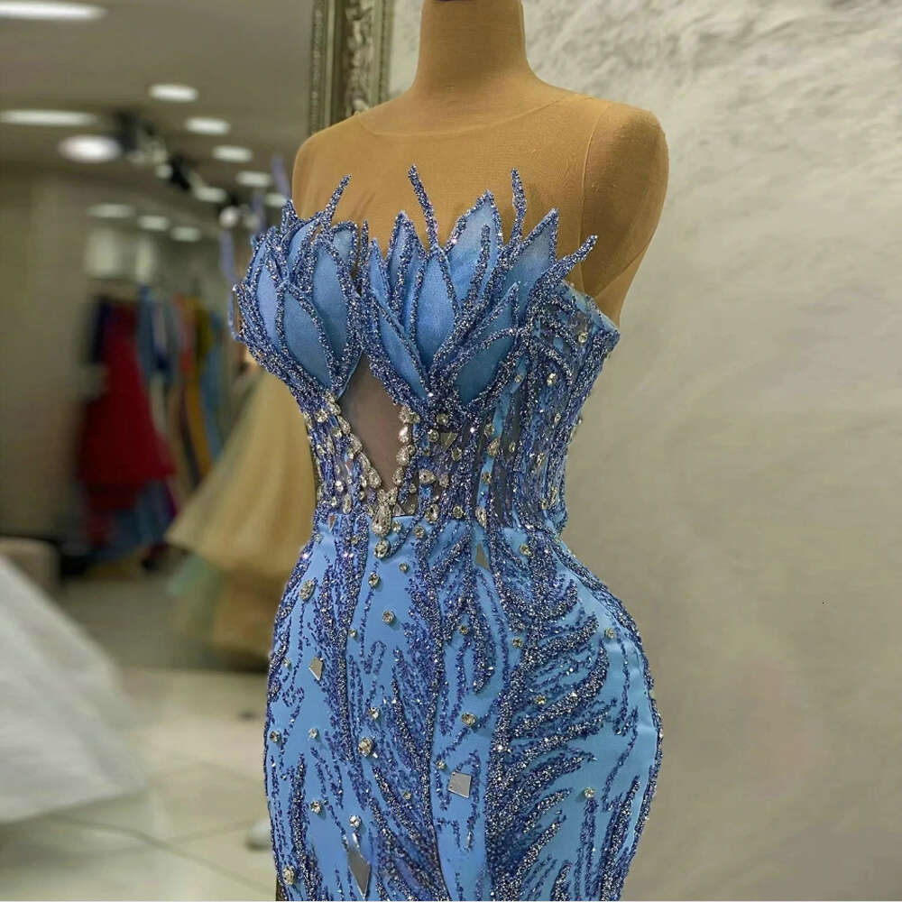 Sparkle Sequins Beads Evening Dresses African Women Elegant Feather Empire Prom Gowns Mermaid Long Formal Party Ballkleider 0220