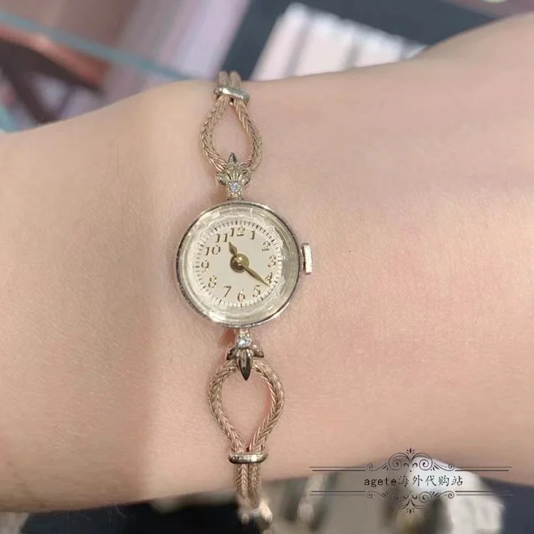 18K gold-plated brass band womens watch quartz bracelet diamond chain small dial high-quality womens retro gift 240918