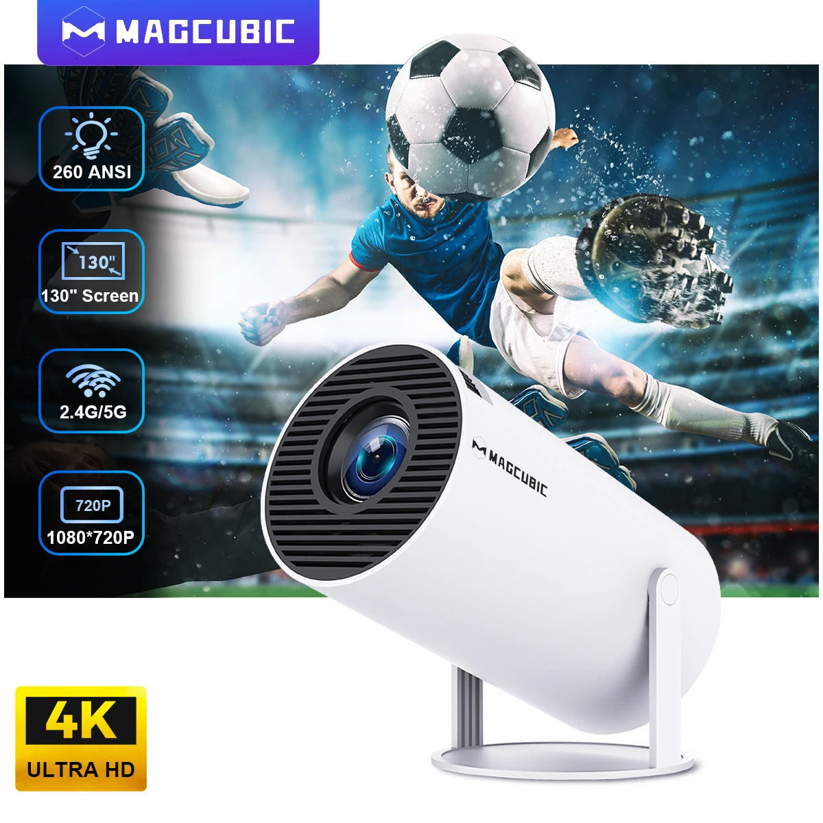 Magcubic Projector Android 11 4K 1280 * 720P HY300 Dual Wifi 260ANSI 180 ° Flexible BT5.0 Cinema Outdoor Portable Projector HY300 Pro 240925