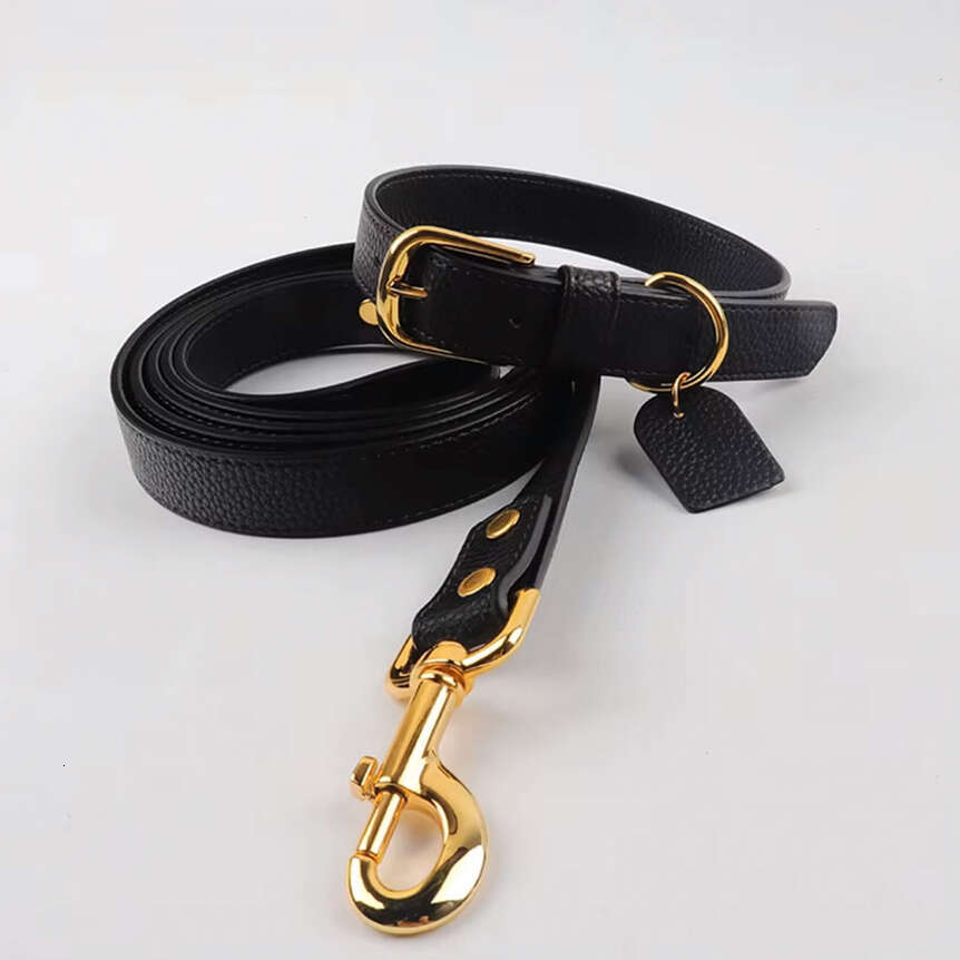 Black PU Pet Cat Softly Padded Waterproof Classic Vegan Genuine Leather Dog Collar and leader