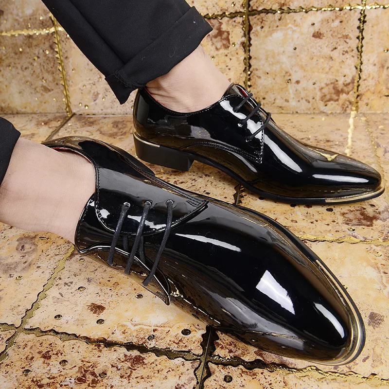 Mens High Quality Patent Leather Shoes White Wedding Shoes Size 38-48 Black Leather Soft Mens Dress Shoes 250226