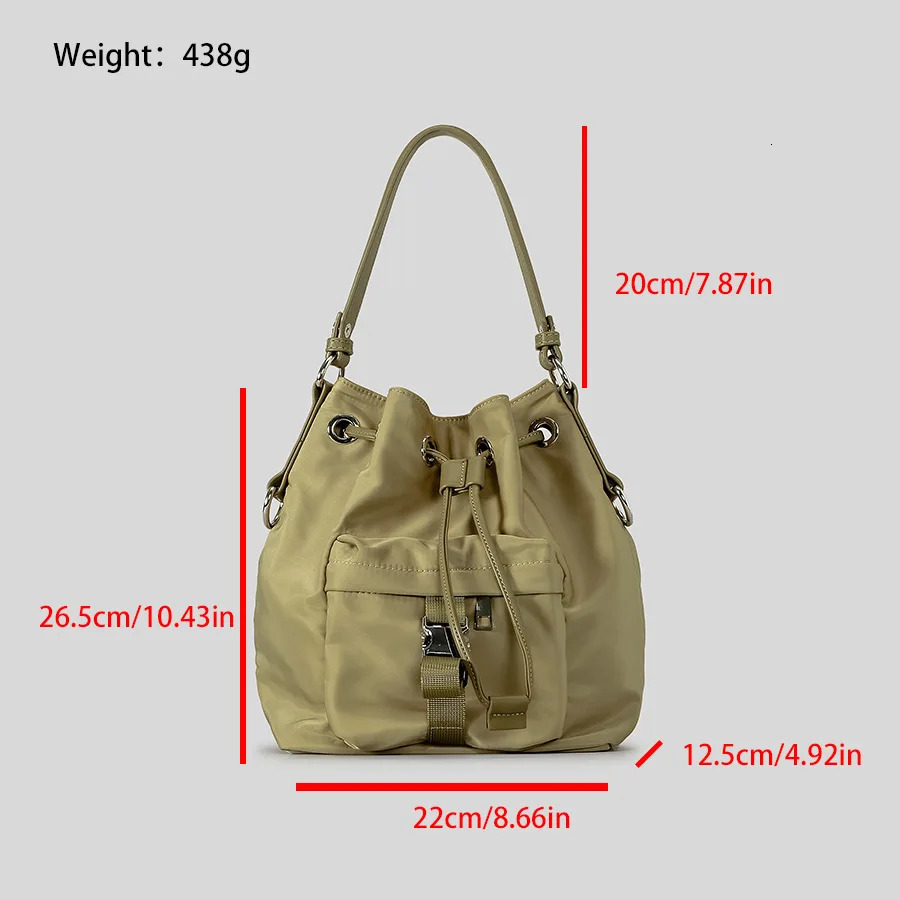 Casual Nylon Buckets Bag Drawsting Women Handbags Vintage Shoulder Crossbody Bag Simple Female Tote Purses 240930