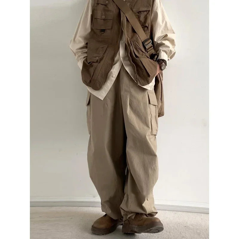Haruku Cargo Mens Retro Multi Pocket Wide Leg Trouser Street Hip-Hop Casual Bag Pants Spring And Autumn Unisex Style 240927