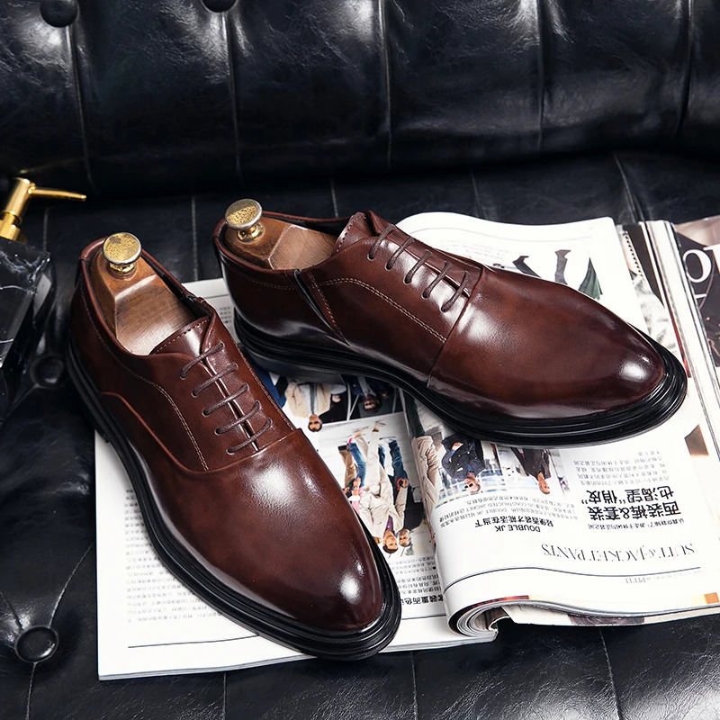 Business formal leather shoes mens casual set low top solid wedding shoe color Oxford corner office shoes 240930
