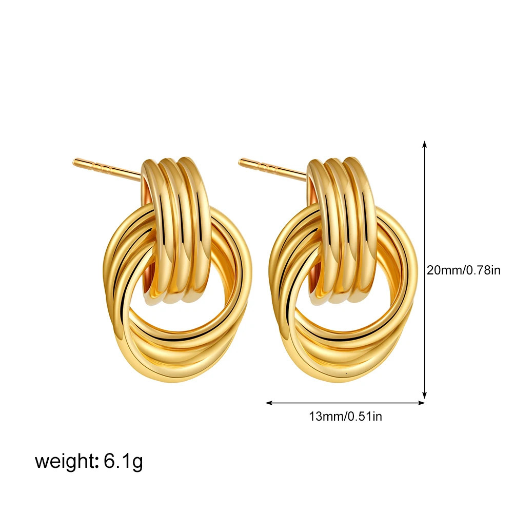 Vintage Three Layers Mini Knot Stud Earrings for Women Gold Plated Twisted Small Circle Stainless Steel Earring Punk Jewelry 240926