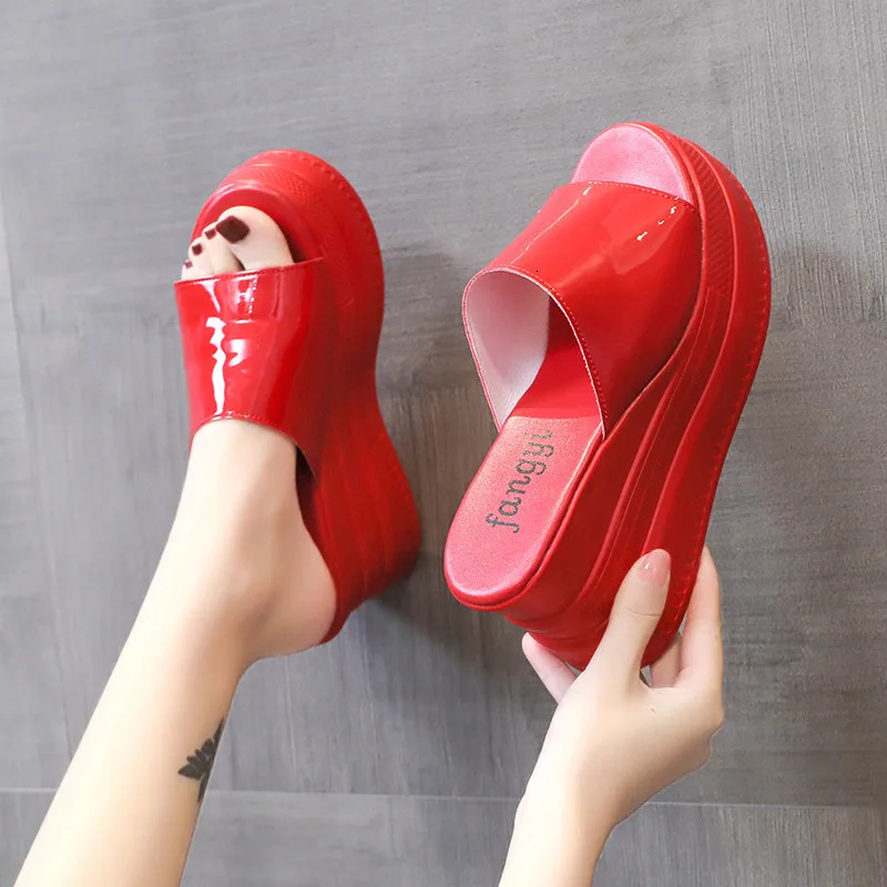 COOTELILI Fashion Slippers Women Shoe Outside Red Summer Women Platform Slippers Slip On 9cm Heel Casual 34-39 240924