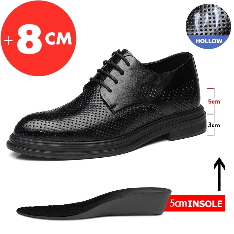 Summer elevator shoes mens dress shoes 3/6/8cm mens formal shoes hollow classic business mens Oxford shoe set shoes 240930