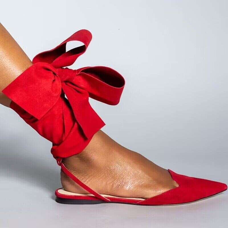 Ladies on Sale Pointed Toe Women's Summer Shallow Mouth Lace Up Shoes Female Sgbac Flat Heel Sandals