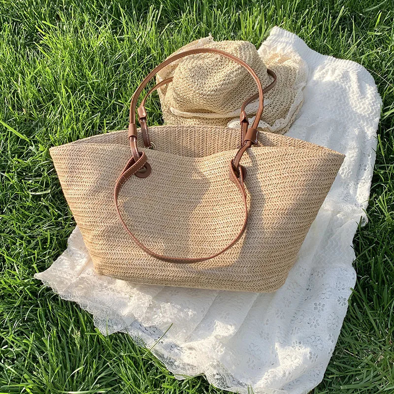 3 Womens large capacity straw bag handbag beach summer seaside travel fashionable and casual shoulder armpit 240926 4