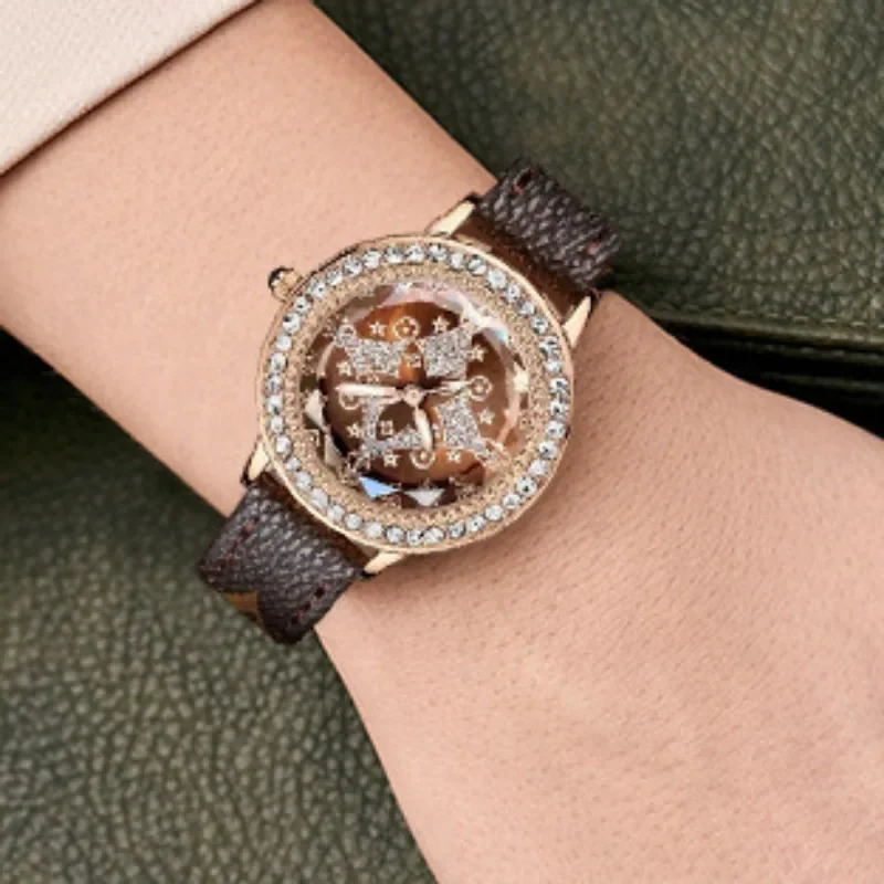 Exquisite Womens Watch Diamond Quartz Watch Fashion Lucky Star Womens Watch 3 Bar Waterproof Leather Strap Relojes 240918