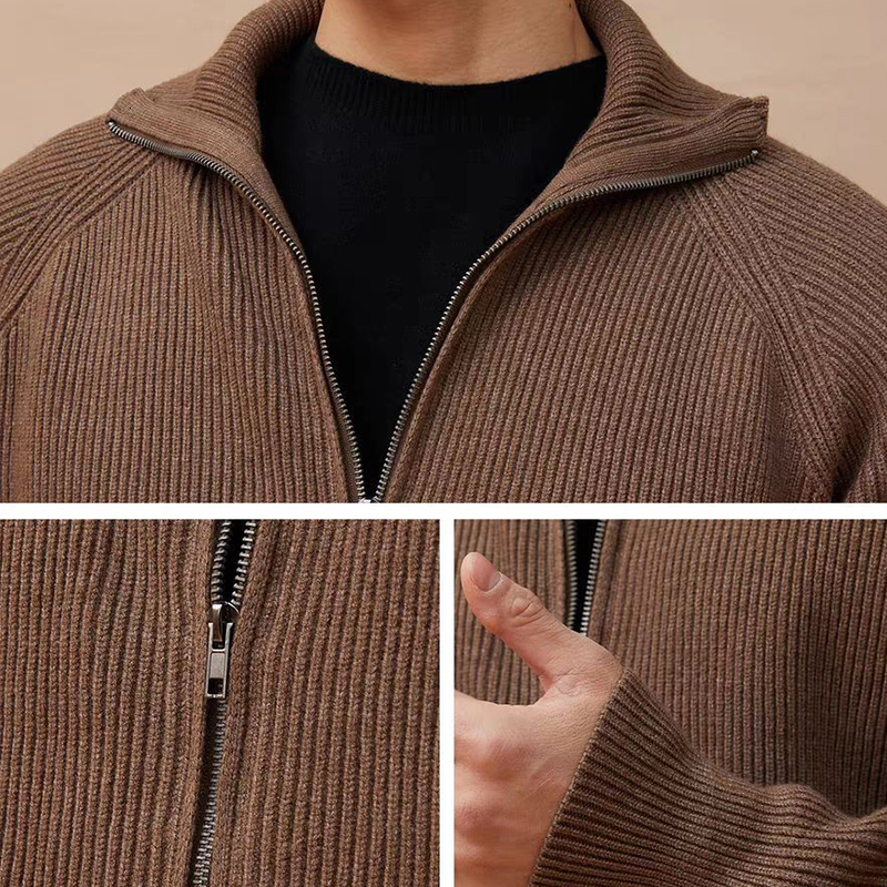 Autumn Clothing Men's Knitted Stand Collar Cardigan Casual Streetwear Solid Color Long Sleeve Knitwear Retro Jacket M-2Xl