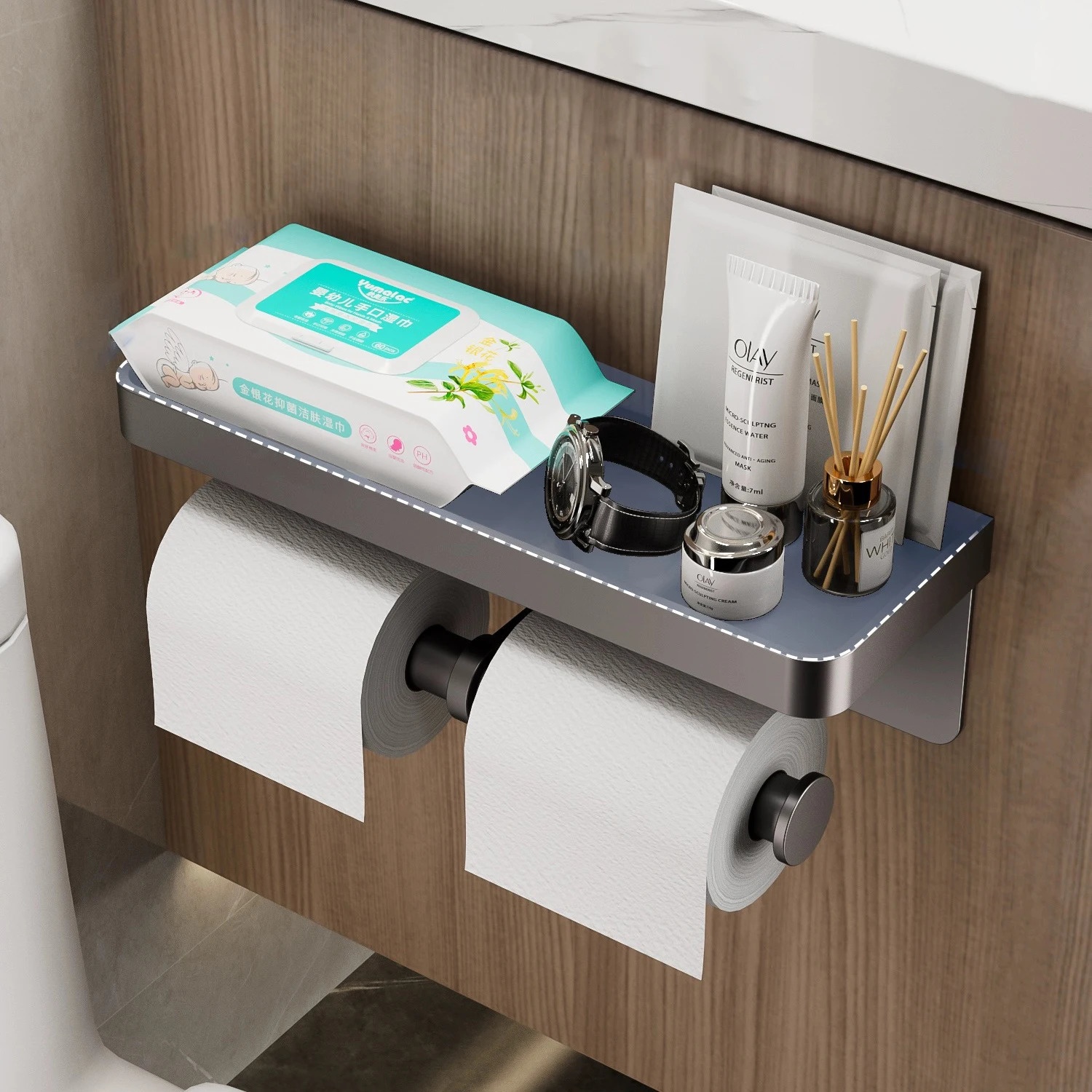Aluminum alloy paper holder wall mounted toilet roll paper holder without drill bathroom kitchen paper holder 240929
