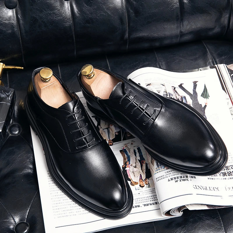Business formal leather shoes mens casual set low top solid wedding shoe color Oxford corner office shoes 240930