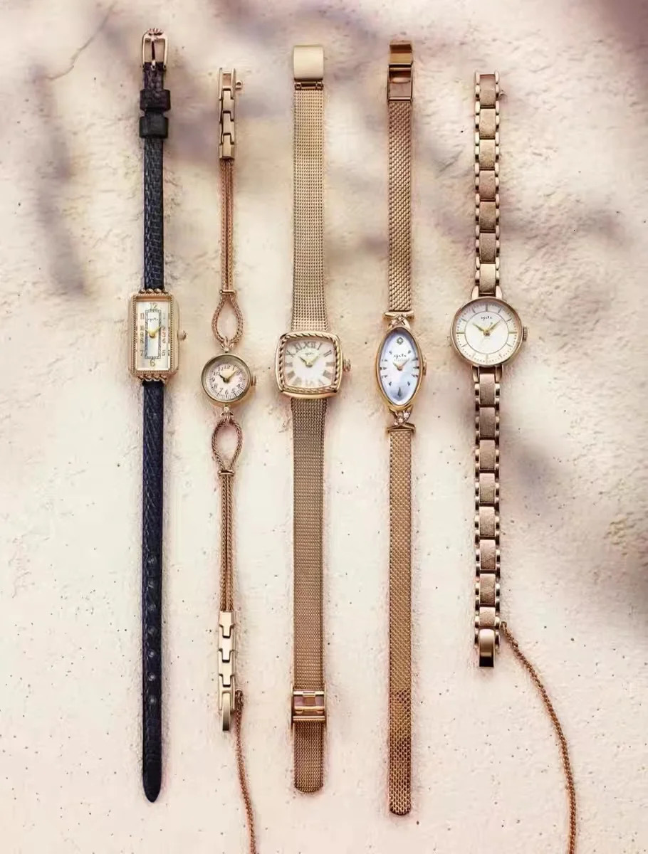 18K gold-plated brass band womens watch quartz bracelet diamond chain small dial high-quality womens retro gift 240918
