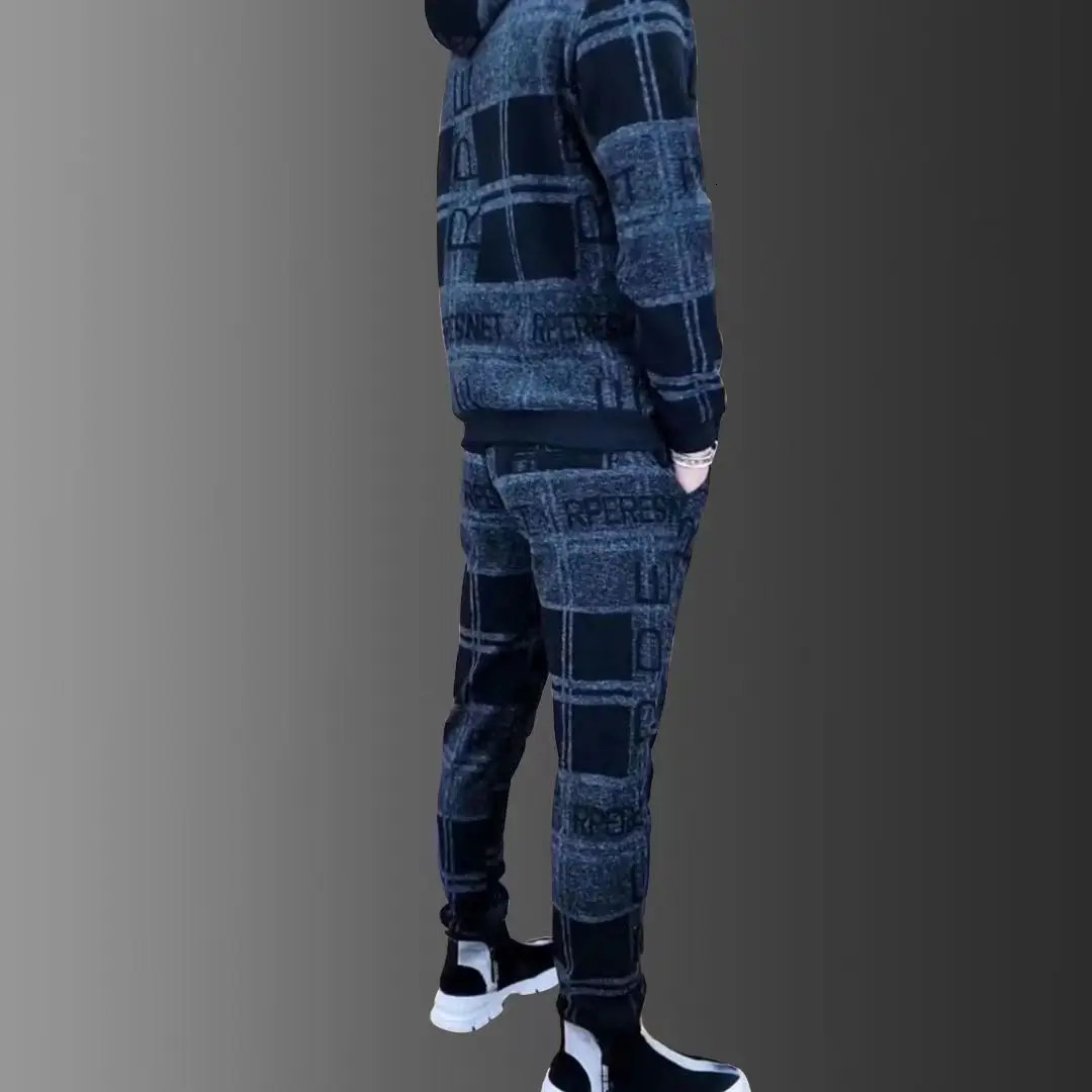 Mens Zipper Hoodie Track Set Printed JacketSports Pants Mens Collar Jacket Set 2PCS Outdoor Sports Set 240925