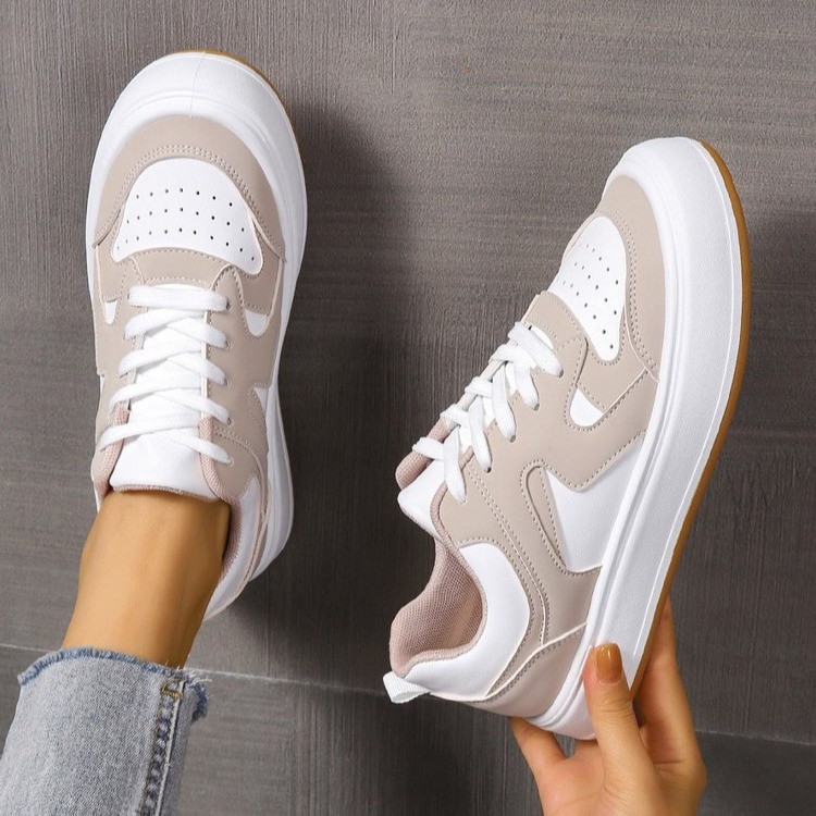 Casual Shoes for Women Breathable Blue Pink White Brown Lace Up Trendy Shoes Leather Shoes