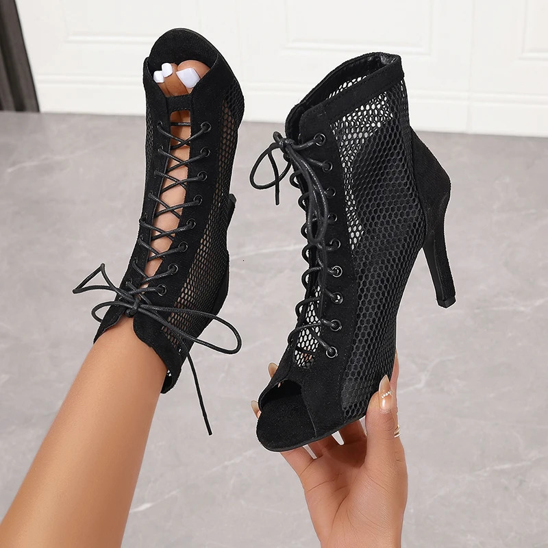 Summer Pupms Women Top Dance Shoes Ballroom Salsa Tango Sandals Fashion Party Mesh Cutout High Heel Sandalias 240921 71f