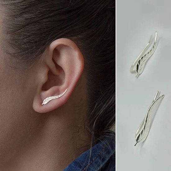 Trendy Leaf Earrings Ear Climber Round Heart Stud for Women Everyday Jewelry Boho Cat Paw Knot Cuff Piercing 240926