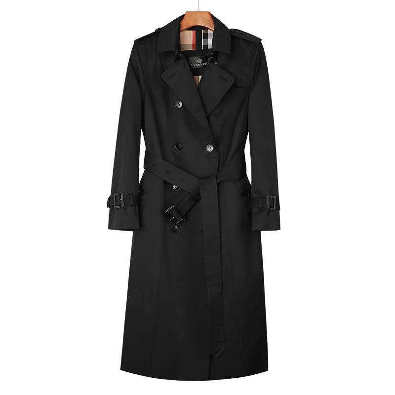 Womens windbreaker long double-layer windbreaker British fashion pure cotton lining rainproof and windproof for women 240929