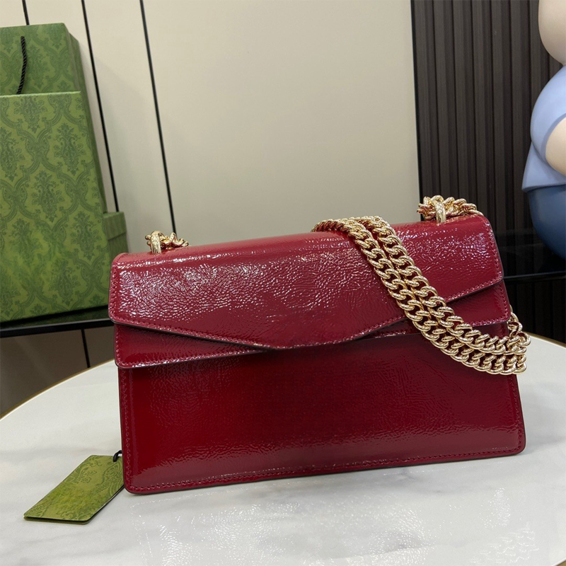 10A Mirror Quality Women's Patent Leather Tiger Head Buckle Bacchus One Shoulder Crossbody Chain Hand Commuter Tote Saddle Bag Backpack